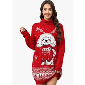 Womens Ugly Sweater Dress with Pockets Snowflake Design Oversized Turtleneck Long Sleeve Dress for Winter Holiday Xmas.Large