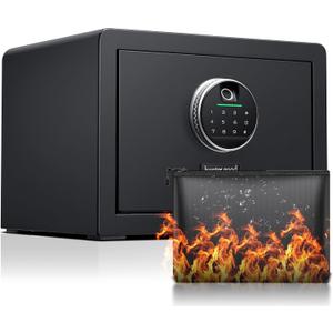1.0 Cubic Feet Fingerprint Fireproof Home Safe With Fireproof Document Bag, Digital Security Safe With Removable Shelf Secure Cash, Jewelry and Valuables. (With fireproof bag, 9.8H X 13.8W X 11D)