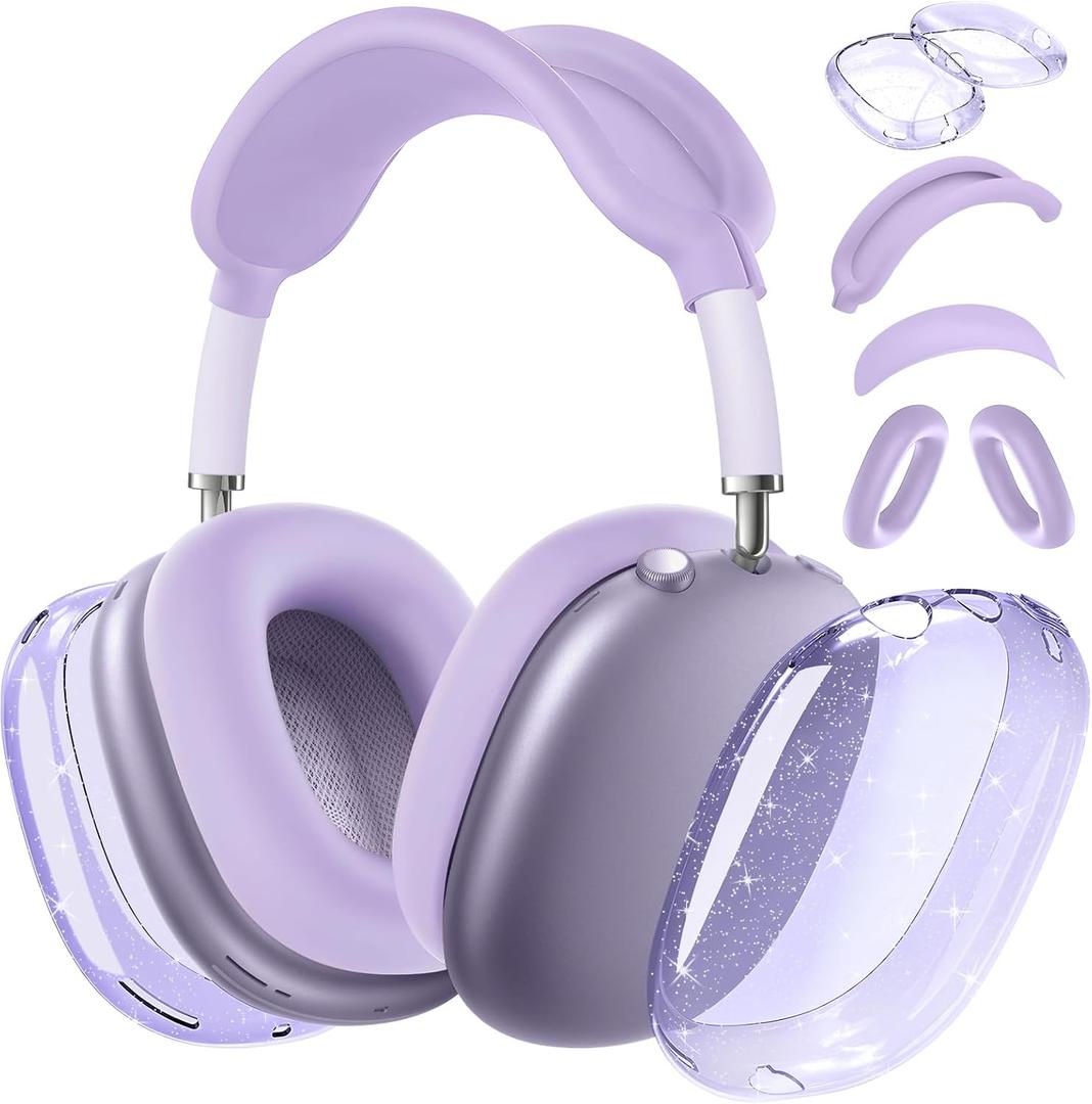 for AirPods Max case Cover,Anti-Scratch Ear Pad Case Cover/Ear Cups Cover/Headband Cover for AirPods Max. Clear Soft TPU and Silicone,Skin Scratch Proof. (Light purple)