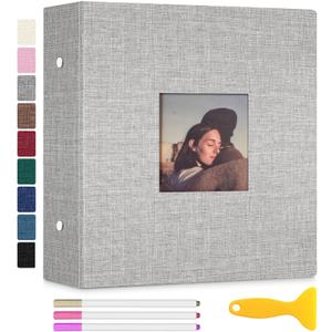 Zesthouse Photo Album Self Adhesive with Picture Display Window, 3-Ring Scrapbook Albums 60 Pages Holds 8x10 5x7 4x6 Photos, DIY Photo Book Ideal Gift for Family Wedding Baby (Grey)