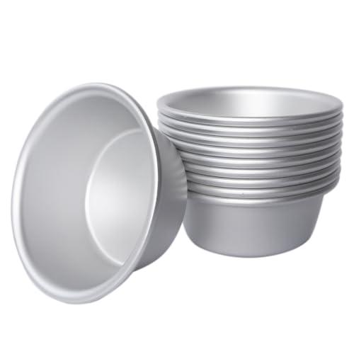 LoveDeal Aluminum Alloy Tart Pan, 3 Inch Cute Flan Mold, 10 Pieces Egg Tart Molds for Baking Pastel de Nata, Pie, Tartlet, Popover - Silver Tin