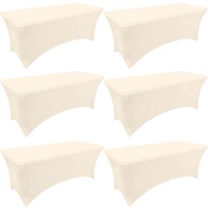 Moosfor Spandex Elastic Fitted 6FT Rectangle Tablecloth 6 Pack, Stretch Washable Reusable Table Cover for Outdoor Picnic, Dining, Wedding, Banquet & Party Events (Beige, 72Lx30Wx30H Inch)