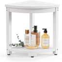 Waterproof Corner Shower Stool for Inside Shower, Poly Lumber Shower Bench Seat Chair, Bath Shower Stool for Shaving Legs Foot Rest with Storage Shelf, Adjustable & Non-Slip Feet, White