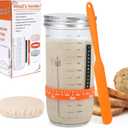 Sourdough Starter Jar Kit, 24oz Wide Mouth Glass Jar with Aluminum Lid, Silicone Scraper, Date Marked Feeding Band, Thermometer, Cloth Cover, Recipes, Sourdough Bread Baking Supplies