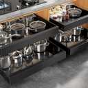 4 Pack Expandable Pull Out Cabinet Organizer 21"Deep With Raising Pad for Framed Cabinets,Upgrade 3 Slide Rails Slide Out Drawers,No Drill Roll Out Shelves,Adjustable Width 15.1"-26.3" Black