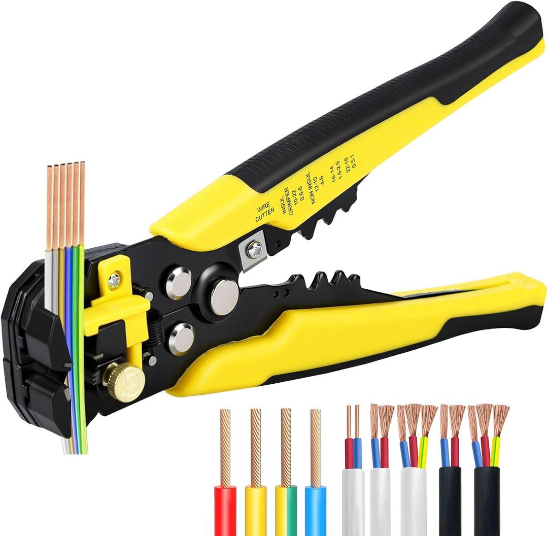 Self-Adjusting Wire Stripper Tool, 3-in-1 Heavy Duty Automatic Electrical Wire Stripper Cutter Crimper, Professional Multi Functional Stripping Tool for 10-24 AWG Solid & Stranded Wire