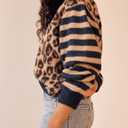 Women's Leopard Striped Cardigan Open Front Color Block Button Down Knit Sweater Fall Cropped Coat (XL)
