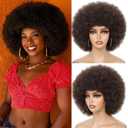 Dark Brown Afro Wigs for Black Women 70s Afro Kinky Curly Wig with Bangs Bouncy Fluffy Puff Wigs 4# Synthetic Hair for Cosplay Daily and Party (Dark Brown)