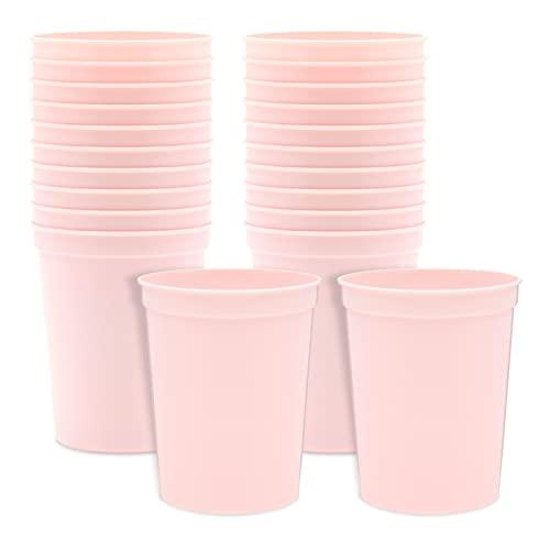 BLUE PANDA Reusable Plastic Cups - 16 Oz, Light Pink, 24 Count - Light Pink Stadium Tumblers & Pastel Stadium Cups - Washable Bulk Drinkware