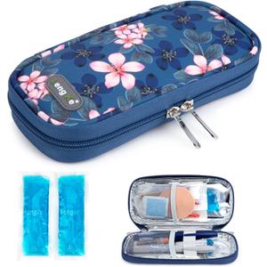 YOUSHARES Insulin Cooler Travel Case TSA Approved Medication Diabetic Supplies Cooler for Travel Refrigerated Medicine Organizer Bag with 2 Ice Pack (Cymbidium)