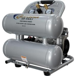 California Air Tools 4610ALFC 1.0 HP Ultra Quiet and Oil-Free Air Compressor, 4.6 Gallon Aluminum Twin Tank, 60 dBA Noise Level, Lightweight, Portable, Industrial Series, Silver