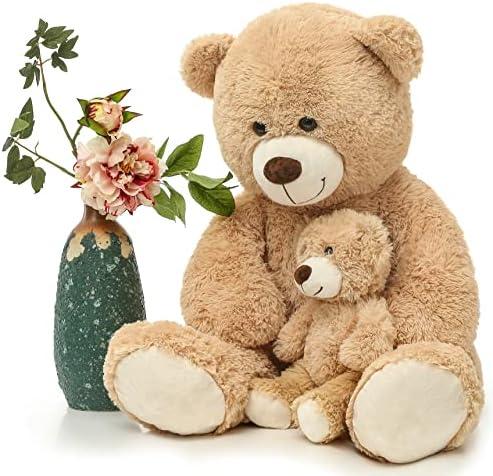 MorisMos Mom and Baby Giant Teddy Bear, 39inch Soft Stuffed Animal Large Teddy Bears Plush for Baby Shower, Tan