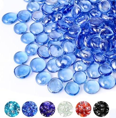 GRISUN 1/2 Inch Pacific Ocean Blue Luster Fire Pit Glass, 10 Pounds Round Glass Rocks for Natural or Propane Fireplace, Fire Glass Beads Safe for Outdoors and Indoors Firepit Glass