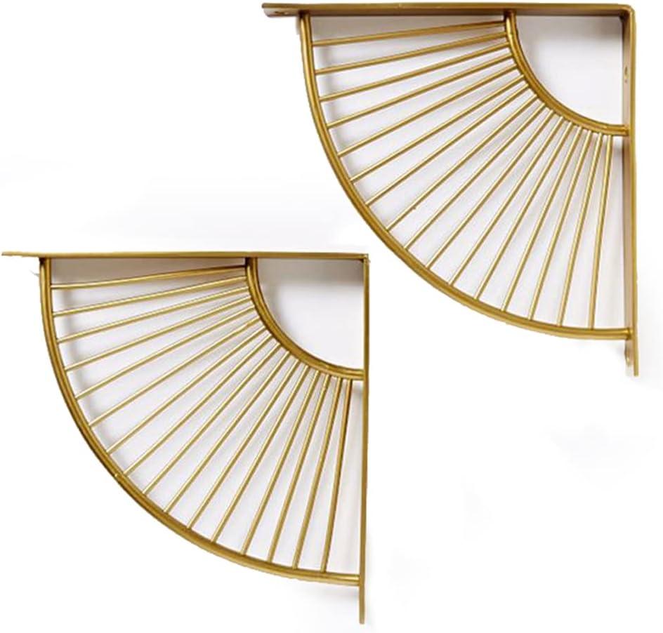 Luzen 2Pcs Fan Shaped Metal Shelf Brackets - Wall Mounting Modern Decorative Shelving Brackets with Screws Hardware for Home Office, Gold