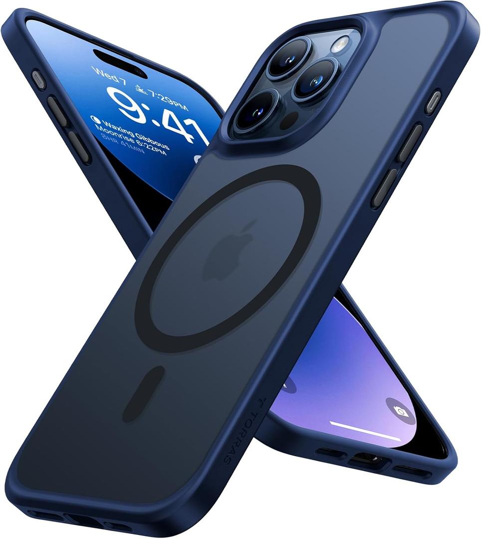 TORRAS Magnetic Shockproof for iPhone 15 Pro Case, [Military-Grade Drop Tested] [Compatible with MagSafe] Translucent Slim Protective Anti-Scratch Anti-Fingerprint Guardian Mag 2023 (Blue)