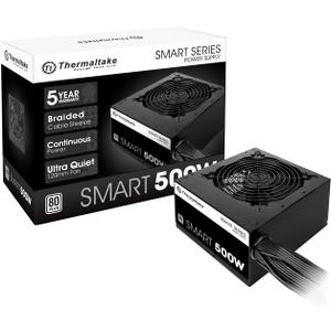 Thermaltake Smart 500W 80+ White Certified PSU, Continuous Power with 120mm Ultra Quiet Cooling Fan, ATX 12V V2.3/EPS 12V Active PFC Power Supply PS-SPD-0500NPCWUS-W