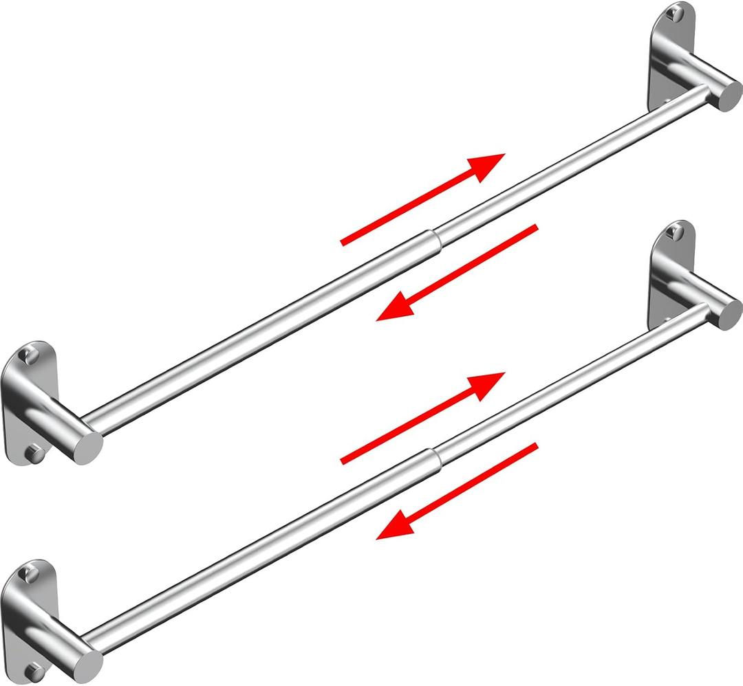 Towel Bar, Adjustable 14.4inch - 25.2inch Towel Rack, Self Adhesive & Wall Mounted for Bathroom Kitchen Hand Towel Holder Cloths Hanger 304 Stainless Steel Organizer Single Bar (2, Chrome)