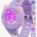 Kids Digital Analog Watches for Girls Boys, 7 Color Lights Waterproof Cute Wristwatches for Kids with Alarm Stopwatch, Great Present for Girls Boys Ages 5-13 Purple