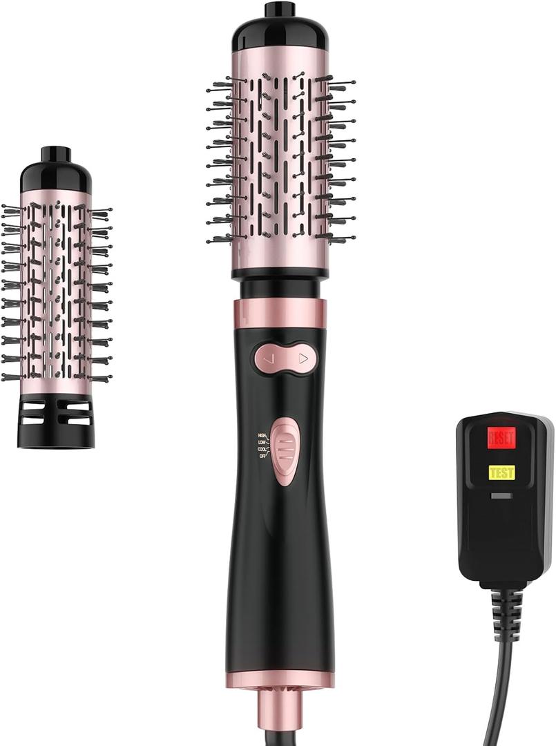 WEEYUM Rotating Hair Dryer Brush with 2 Detachable Brush Heads, 3 in 1 Hot Air Spinning Brush for Volumizer/Drying/Smoothing/Curling (Black)