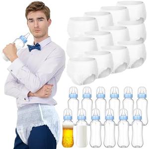 Hushee 12 Sets Funny Plastic Bottle Chug Baby Shower Games Juegos Para Plastic Baby Bottles Disposable Diapers Gender Reveal Race Gifts Diaper Feed Me Game Decoration for Boys Girls (Blue)