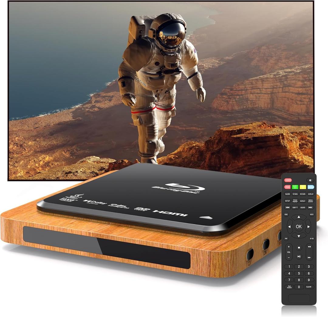 1080P Full HD Blu-ray Player with HDMI&AV, Dolby Digital, USB Playback, Region A1 Blu-ray & All Region DVD Support, Includes Remote & Cables (Retro Design)