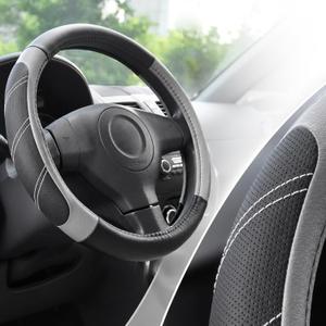 Elantrip Steering Wheel Cover for 14.5" to 15" Wheels, Soft Padded Grip with Anti-Slip Inner Lining, Breathable Comfort for Daily Driving, Easy Install for Cars, SUVs and Trucks, Black/Gray