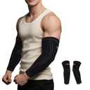 Arm compression Sleeve (1 Pair),Copper Elbow Compression Sleeve,Elbow Brace for Tennis Elbow Tendonitis,Full Arm Sleeve for Men & Women,Sports Support & Recovery (Black, L)