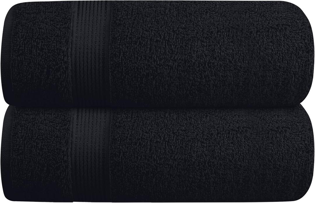 Elvana Home Cotton 2 Pack Oversized Bath Towel Set 28x55 inches, Large Bath Towels, Ultra Absorbant Compact Quickdry & Lightweight Towel, Ideal for Gym Travel Camp Pool - Black