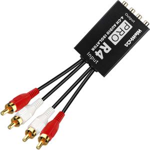 Pro 4Channels RCA Noise Filter Hum Eliminator Ground Loop Isolator (No Affect Bass) Quality Isolator for HiFi Stereo Home Theater Car Audio Player (Pro X4 4Channels RCA Ground Loop Isolator)