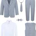 Boy's 5-Piece Suit Set - Includes Suit Jacket, Dress Pants, Matching Vest, White Dress Shirt, Neck Tie (14, Gray)