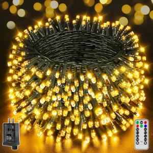 1000 LED 328 FT Christmas Lights, Waterproof Outdoor String With Remote and Timer, 8 Modes Dimmable, Fairy Lights for Holiday Decor (Warm White)
