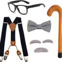 Old Man Costume 1920s Accessories 100 Days of School Set  Grandpa Halloween Dress Up (Black)