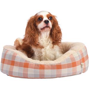 Dog Bed, Super Soft Calming Pet Bed with Pillow Edge, Suitable for Dogs Up to 25 lbs, 21'' x 17'', Orange and White