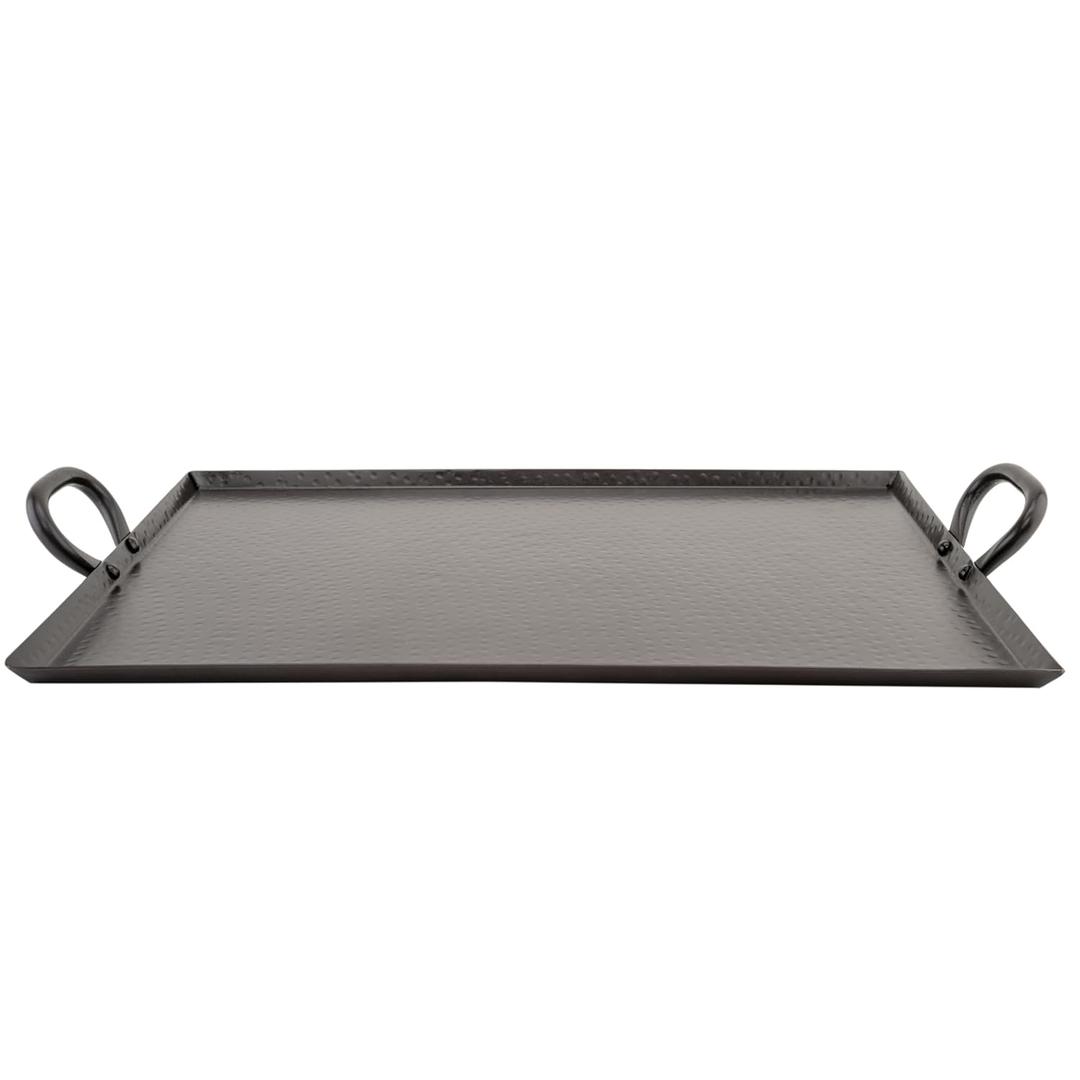 G.E.T. SSTPD-1915-ANT Heavy-Duty Metal Serving/Ottoman Tray with Handles, 19" x 15", Hammered Bronze