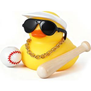 Baseball Rubber Duck Car Decorations, Funny Dashboard Accessories with Visor Hat, Sunglasses, Baseball Bat & Squeaky Design, DIY Car Ornaments