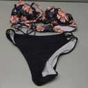 Fanuerg Women's Sexy V Neck Bikini Sets Hollow Out Two Piece Swimsuits Cutout Mid Waist Bathing Suit (Large, Black Floral)