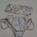 Women Shiny Metallic Bandeau Top + Suspender Hot Shorts Sexy Holographic Metallic Set Rave Outfit Sexy Bikini Clubwear (Laser Silver)