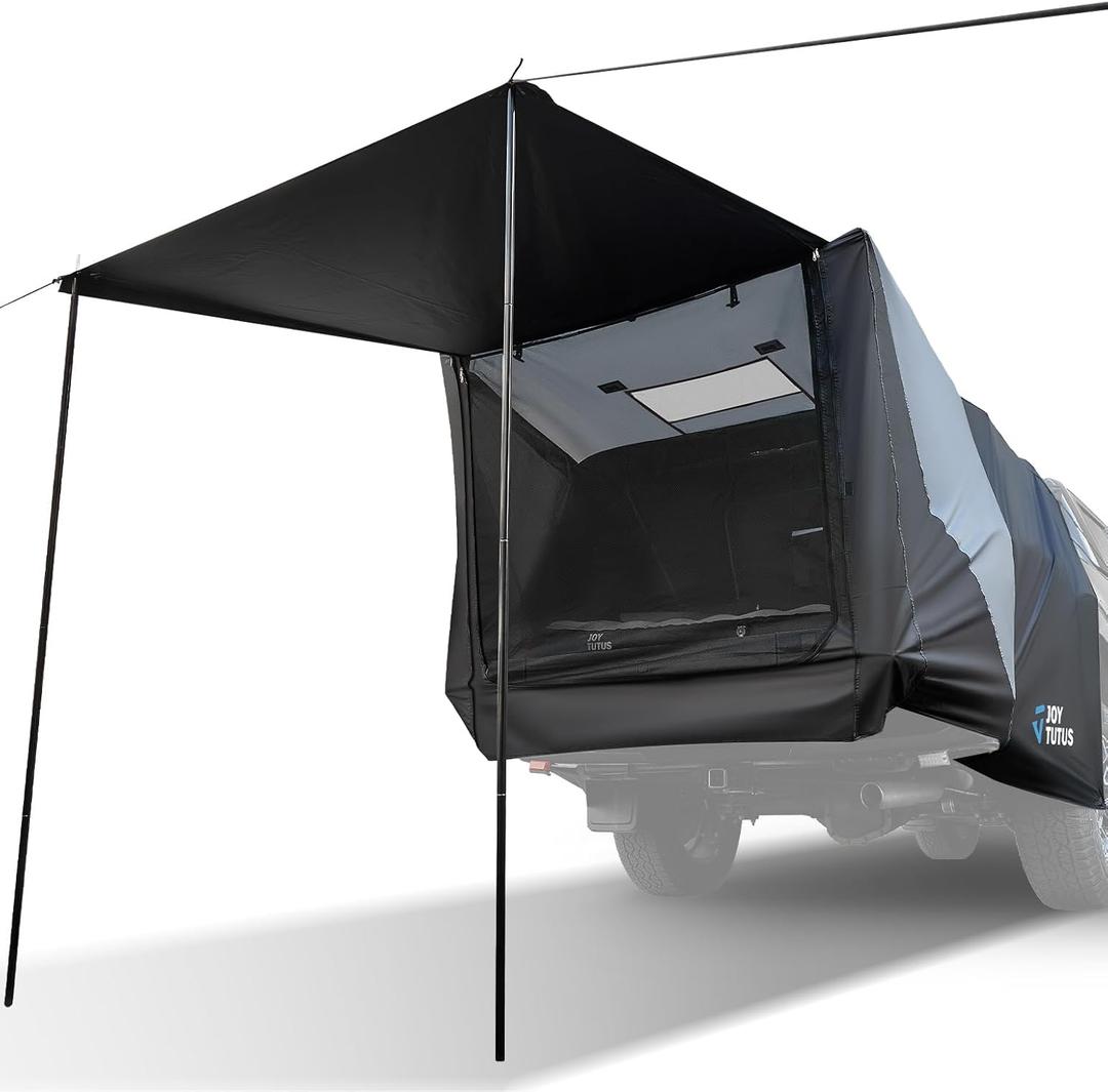 JOYTUTUS Truck Tent with Awning, Truck Bed Tailgate Tent Pickup Camping Tent Canopy (Only Fits Mid-Size Truck with Soft Hard Topper or Camper Shell)