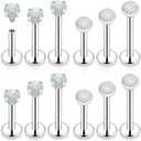 16G Internal Thread Flat Back Earrings Nose Studs 316L Surgical Steel Medusa Labret Monroe Lip Ring Tragus Forward Helix Conch Cartilage Lobe Earrings Stud Piercing Jewelry For Women Men Opal 12 PCS 16G-6MM/8MM/10MM Bar-2MM Opal