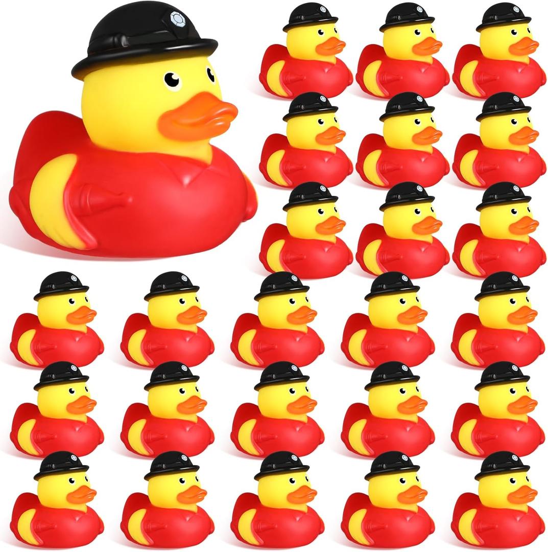 Sotiff Firefighter Rubber Ducks Bulk 2 Inch Fireman Rubber Ducky Bath Toy for Firefighter Party Favors Birthday Party Gifts Beach Summer Bath Tub Pool(24 Pcs)