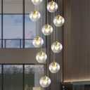 ykolupty 10-Light LED Staircase Modern Glass Globe Pendant Light Gold Chandeliers Large Chandeliers for High Ceilings, Entryway Lighting Fixture Villas and Stairs