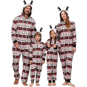 VNVNE Matching Christmas Onesie Pajamas for Family/Couples/Women/Men, Xmas Holiday Reindeer Striped Adults Pjs Sleepwear (M)