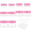 10 Pieces Small Travel Containers, 3/5/10/15/20 Gram Size for Creams, Sample With Screw Lids, 12Pcs Labels/2Pcs Mini Spatulas, Plastic Makeup (Pink)