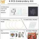 Nuberlic 4 Pack Embroidery Kit for Beginners Cross Stitch Kits Needlepoint Kits for Adults, Include 4 Embroidery Hoops, 4 Embroidery Cloth with Pattern, Color Threads and Needles