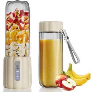 COKUNST 17Oz Portable Blender with 6 Blades, USB-C Rechargeable Personal Smoothie Maker for Shakes & Juices, Compact Mini Mixer for Home, Office & Travel (Beige)