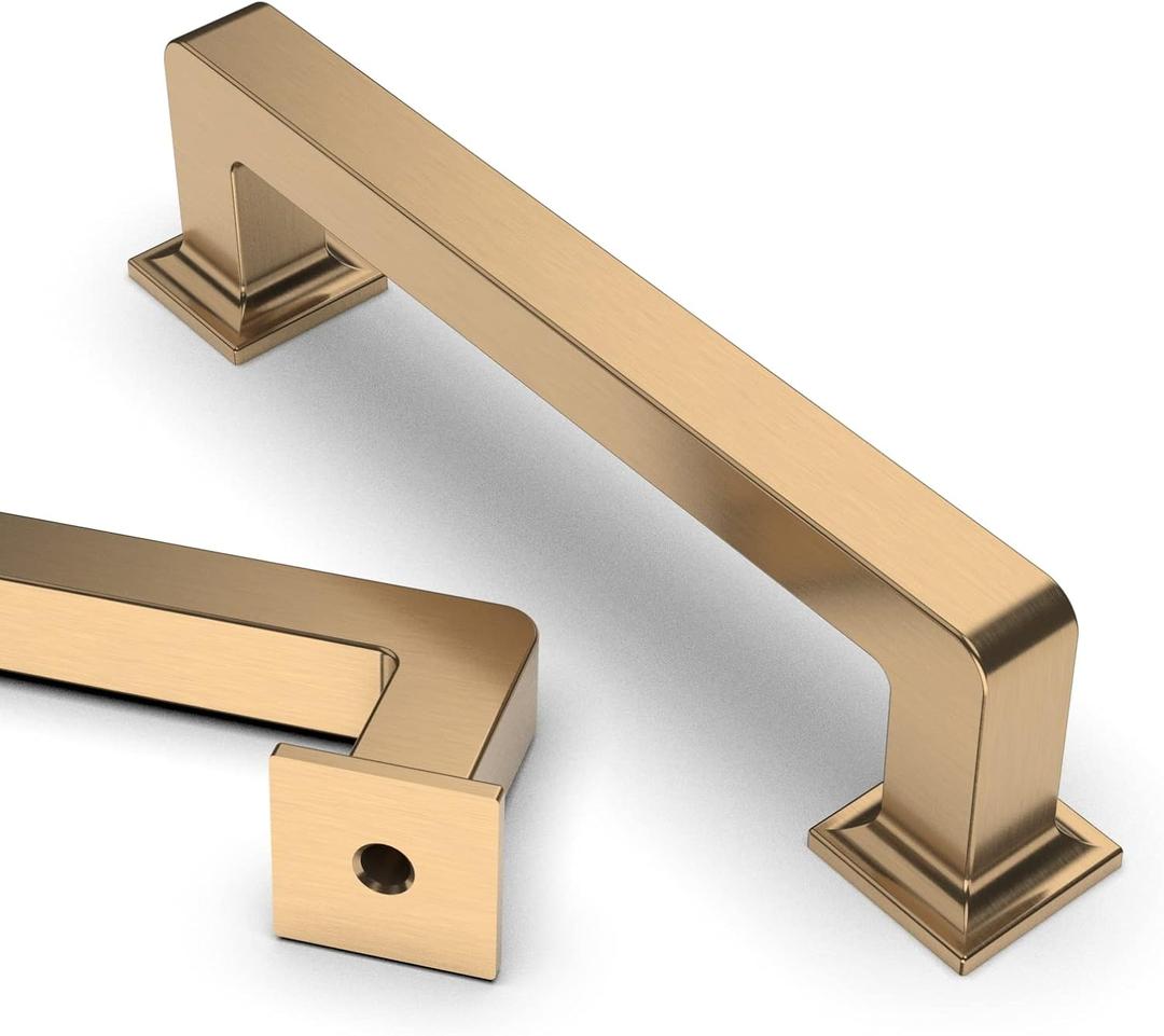 Asidrama 10 Pack 3.75 Inch(96mm) Champagne Bronze Kitchen Cabinet Handles, Brushed Brass Cabinet Pulls Gold Kitchen Cabinet Hardware Cupboard Handles Drawer Pulls Dresser Handles