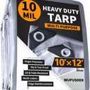 10'x12' Heavy Duty Tarp, 10Mil Silver Waterproof Tarps with Grommets, UV Resistant, Poly Tarpaulin with Reinforced Edges, Cover for Car, Roof, Camping