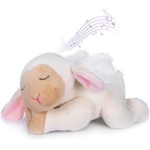 My OLi Sleepy Angel Lamb 9" Plush Sheep Stuffed Animal Plays Jesus Loves Me Soft Toy Best Bedtime Friends Gifts for Babies Kids Girls Boys (White Sleepy Lamb)