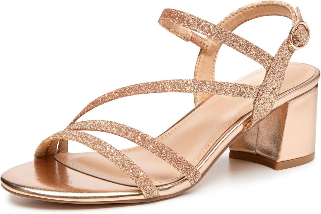 Trary Strappy Heels for Women, Sandals Women Dressy, 2.16 inch Low Block Heels for Women (8, Rose Gold)