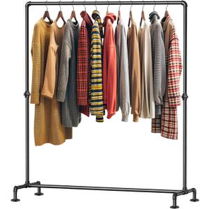 Industrial Pipe Clothing Rack Free Standing,Vintage Commercial Grade Clothing Hanging Rack Organizer for Garment Storage Display,Black Iron Garment Rack with 4 Stable Feet,Black
